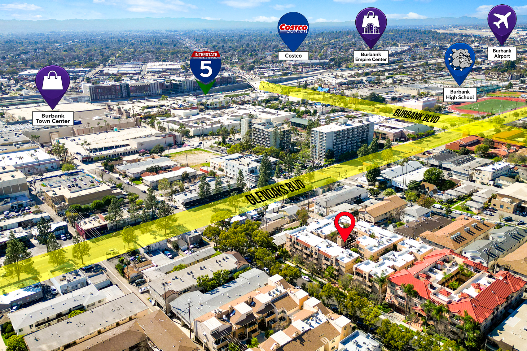 Close to Burbank High School, Costco, I-5, Hollywood Burbank Airport, Empire Center, and Metro Station